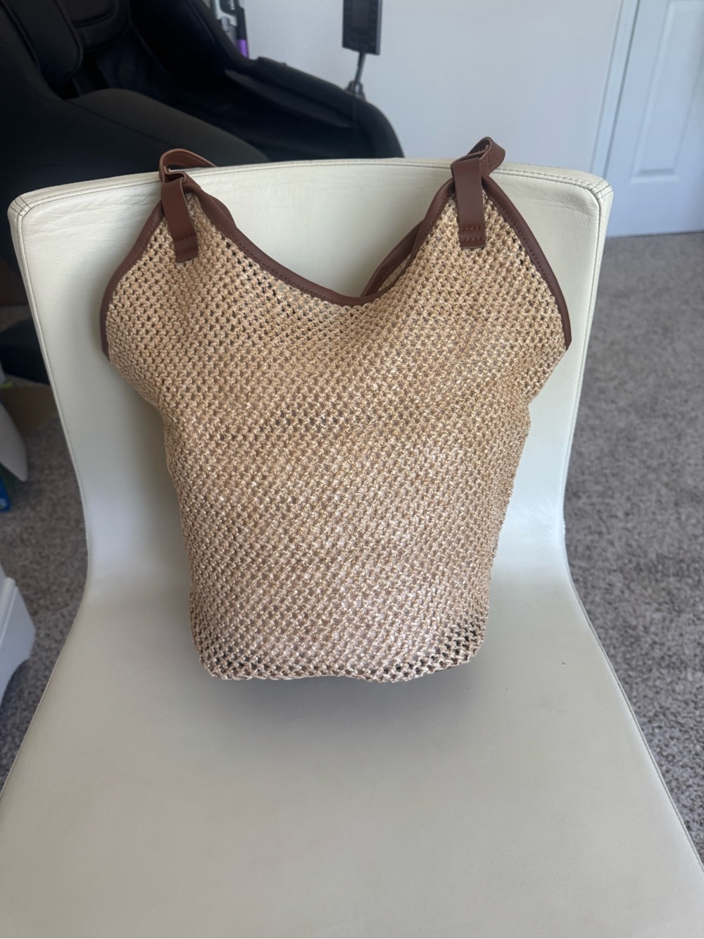 Woven Straw-Look Beach Tote Bag
